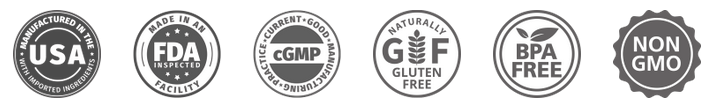 Made in USA, 100% natural, FDA approved, GMP certified badges for Synadentix official website